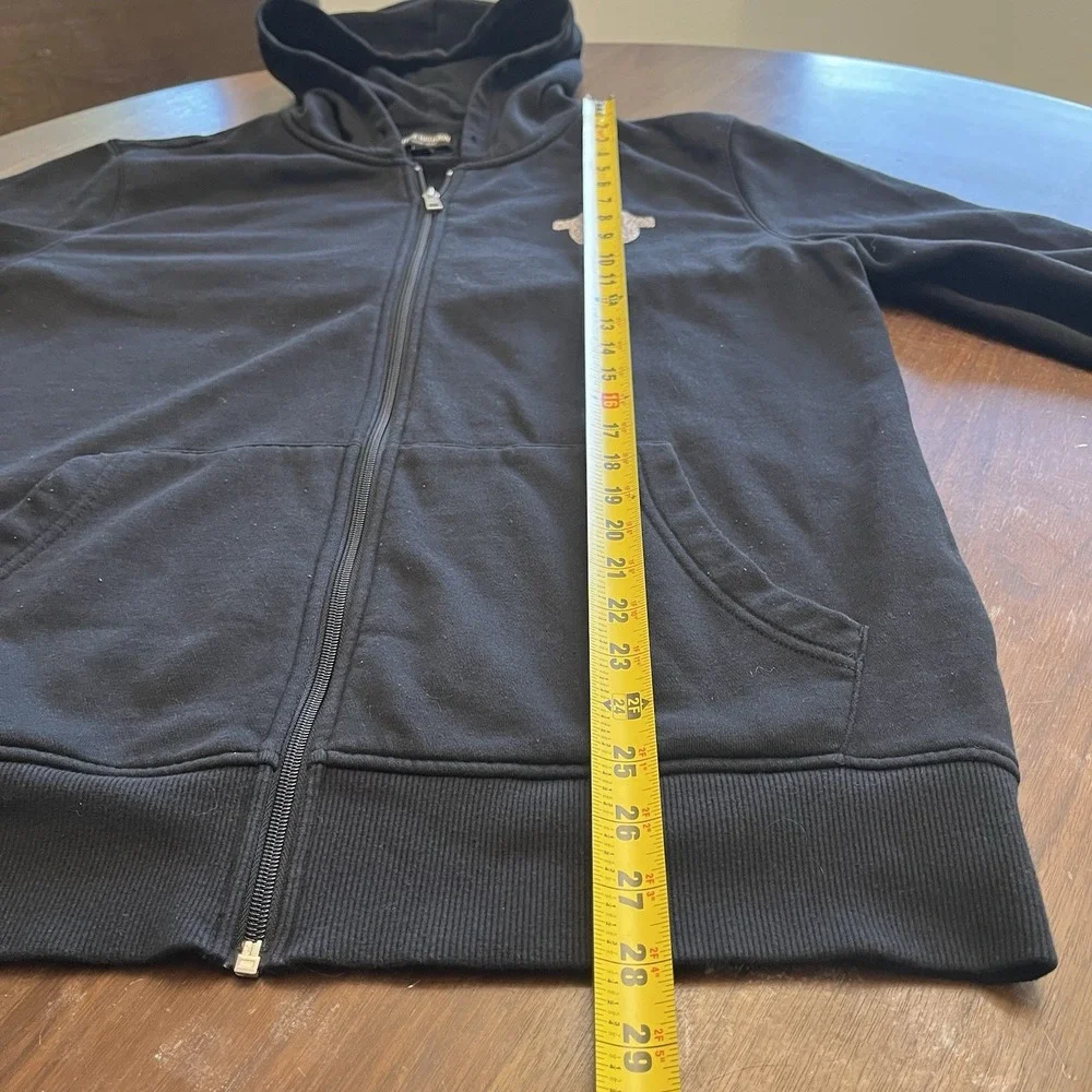 True Religion Men's Black Full Zip Graphic Print Hooded Hoodie Size L